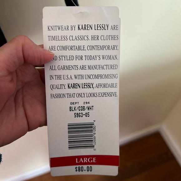 Karen Lessly Women Sweater Large $80 Cream Blue Oversized Boxy Acrylic Vtg USA - Picture 15 of 15